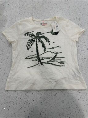 Crewcuts Cream Tee with Green Sequin Palm Graphic